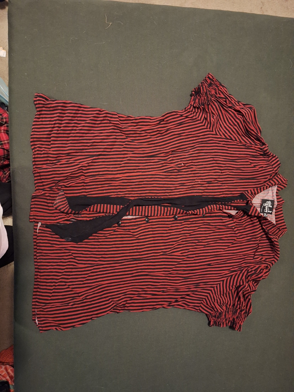 Hell Bunny Red and Black Striped Short Sleeve Button-Front Top